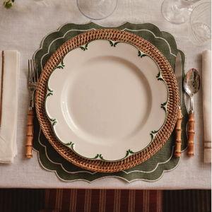 Olivia Scalloped Crockery, Green Filet | Dinner Plate Set of 4