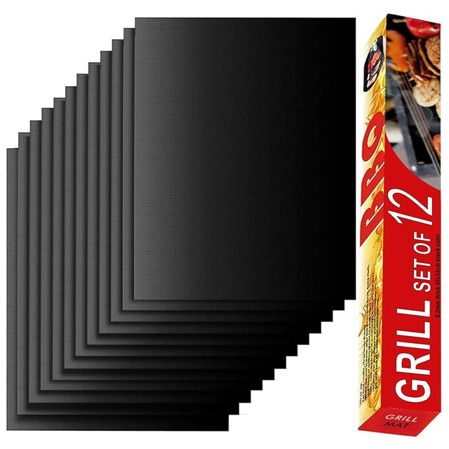 Renook Set of 12 Grill Mats for Outdoor Grill, BBQ Grilling Mat for Gas Grill, Non-Stick Cooking Sheets, Oven Liners, 15.75 X 13 Inch