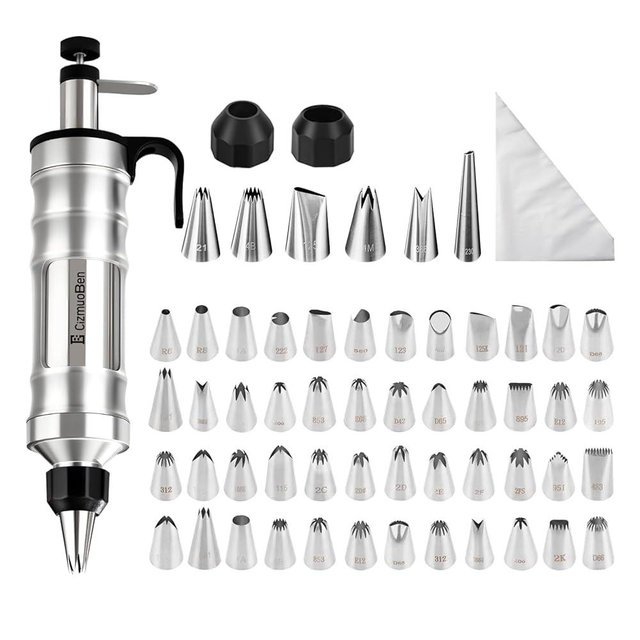 Dessert Decorating Syringe Set, Frosting Piping Kit icing piping kit 54 food-grade stainless steel piping nozzles for Baking, Decorating Cupcake, Deviled Eggs, Black (black)