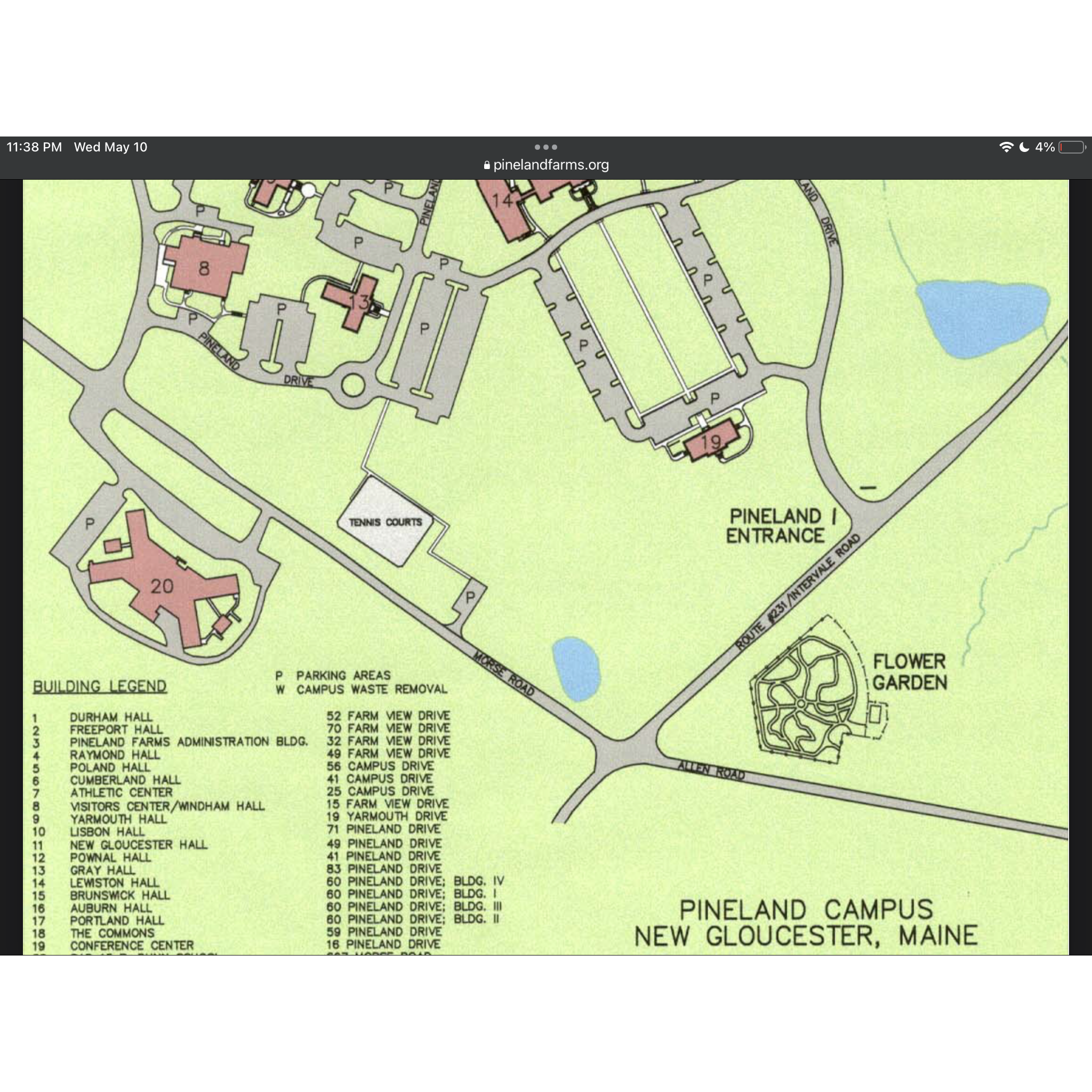 Map showing the location of The Garden (ceremony site), and the parking behind the Conference Center. Reception tent is across the street from The Garden.