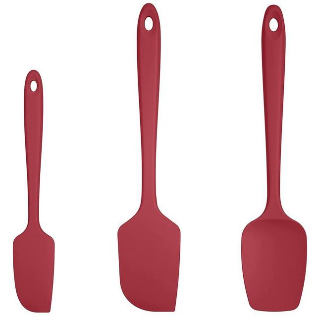 U-Taste Silicone Spatula Set: 600ºF High Heat Resistant, Seamless Food Grade Flexible Rubber Kitchen Cooking Mixing Baking Scraper for Nonstick Cookware Set of 3 (Red)