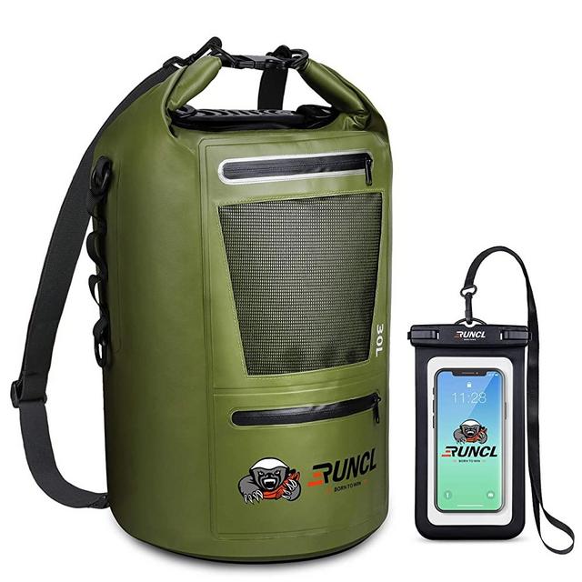 RUNCL Waterproof Dry Bag ANCOHUMA, Dry Compression Sack 10/20/30/40L, Dry Backpack with Waterproof Phone Case - Reinforced Construction, MOLLE System - Kayaking Camping Fishing RV Surfing Rafting