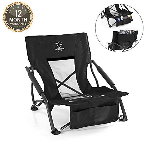 Hitorhike Camping Chair Breathable Nylon Mesh Construction 2 Useful Pockets 250-Pound Capacity Folding Chair Lightweight Steel Frame Low Beach Chair with Carry Bag for Camping and Beaches