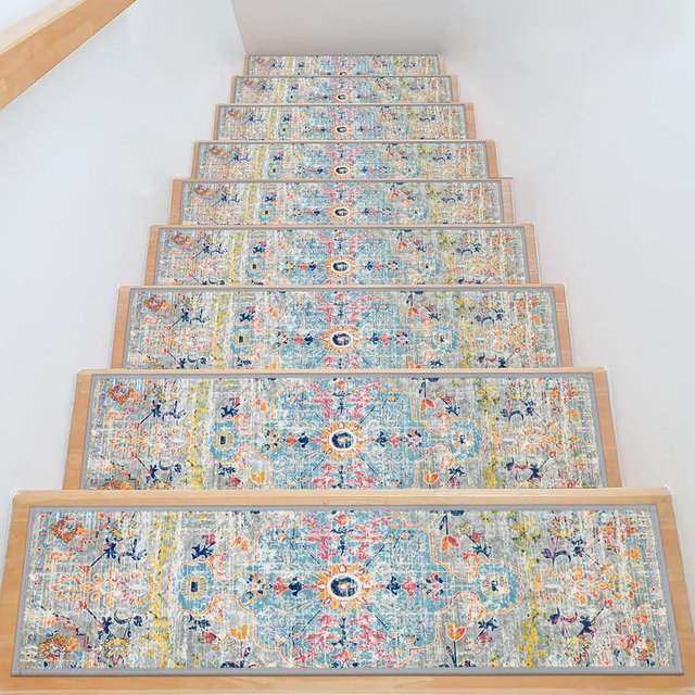 Pauwer Carpet Stair Treads for Wooden Steps Indoor 15 Pack 8" X 30" Peel and Stick Stair Treads Non Slip Staircase Step Treads Reusable Stair Runner Rugs for Dogs, Kids and Elders