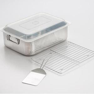 4-Piece All-in-one Stainless Steel Roaster and Lasagna Pan with Plastic Cover