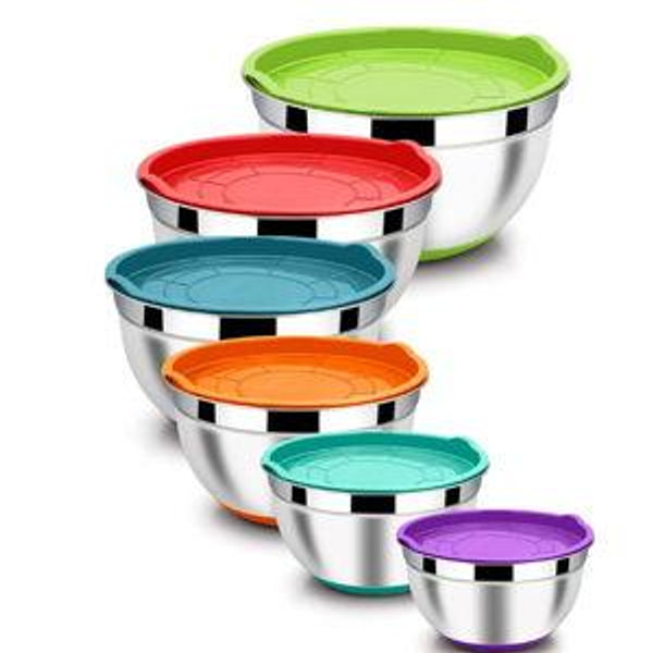 LIANYU Nesting Mixing Bowls - Anchor Base with Airtight Lids - Colorful