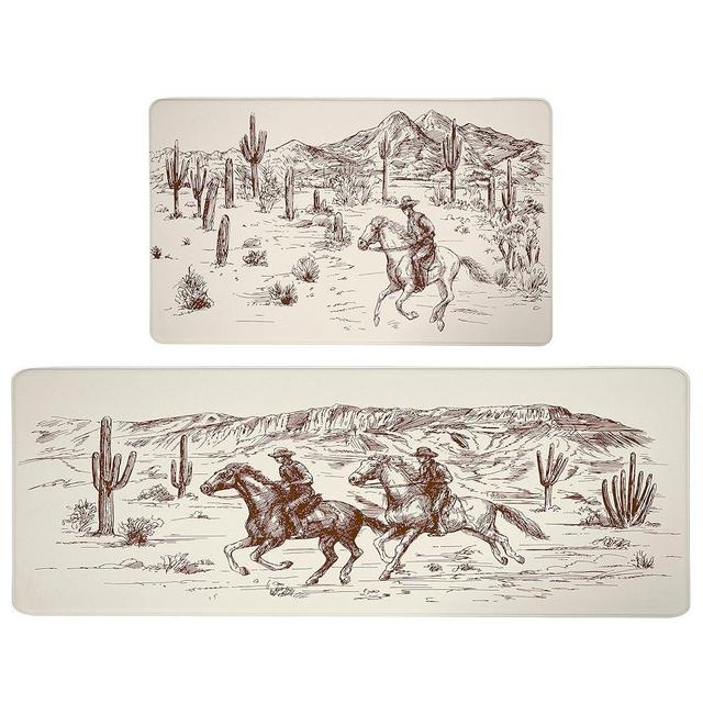 Western Kitchen Mat Rugs Set of 2 Aztec Anti Fatigue Non-Slip Kitchen mats For Floor Western Country Cactus Theme PVC Comfort Mat Floor Rugs Decor Office Front Door Sink 17.3x28+17.3x 47 inches