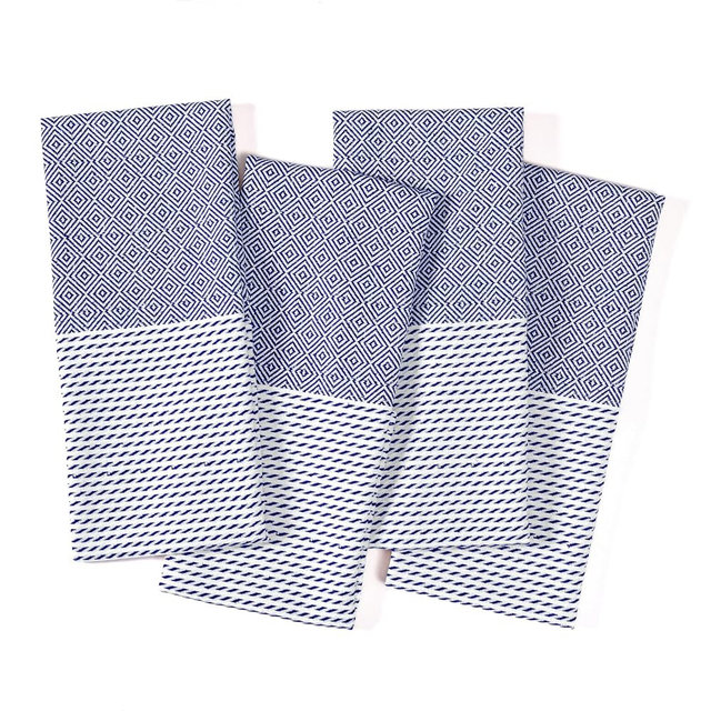 TWINY threads Dish Towel Diamond Pattern, Premium 100% Cotton Kitchen Linen Set, Large Wash Rags for Drying Dishes, Absorbent Quick Drying, Reusable, 4 Pack, 18"x26", Indigo Blue