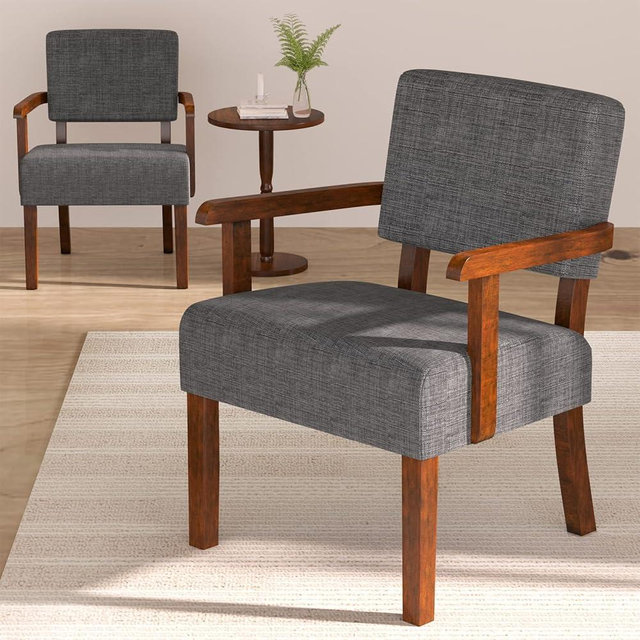 FAGAGA Accent Chair Set of 2 with Table, Living Room Chairs with Soft Seat and Armrests for Living Room Bedroom Reading Room Waiting Room, Grey (AC01)