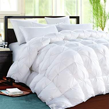 ROSECOSE Luxurious Goose Down Comforter Queen Size Duvet Insert Pinch Pleat 1200 Thread Count 750+ Fill Power 100% Cotton Shell Hypo-allergenic Down Proof with Tabs (Queen,White,Pinch Pleat)