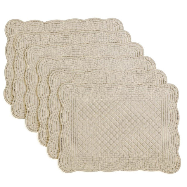 HOMBYS Quilted Placemats Set of 6 Washable-13x18 inches Rectangular Placemats for Kitchen Table-100% Cotton Fabric Rectangular Table Mats-Cotton, (Light Brown)