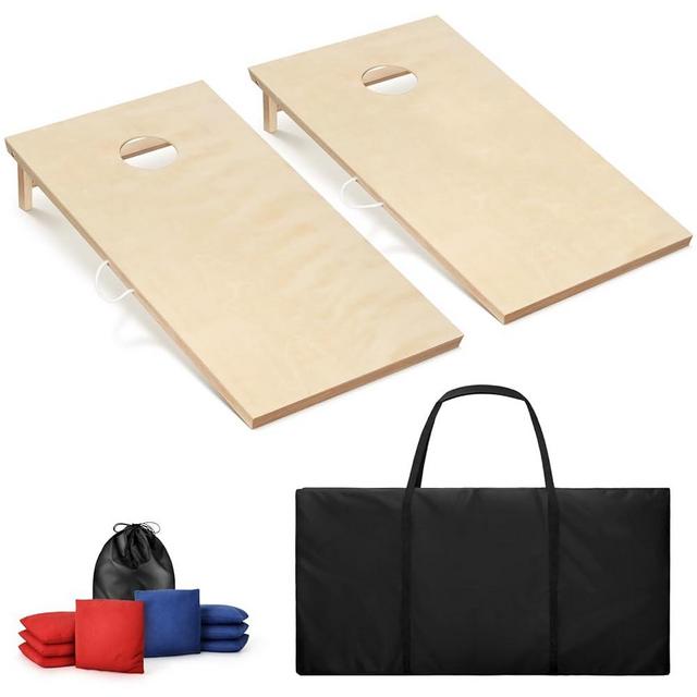 Edostory Cornhole Set - Regulation Size 4ft x 2ft Outdoor Solid Wood Game Board, Portable Design and Carrying Case for Easy Carry and Storage, Perfect for Outside Activities, Includes 8 Toss Bags