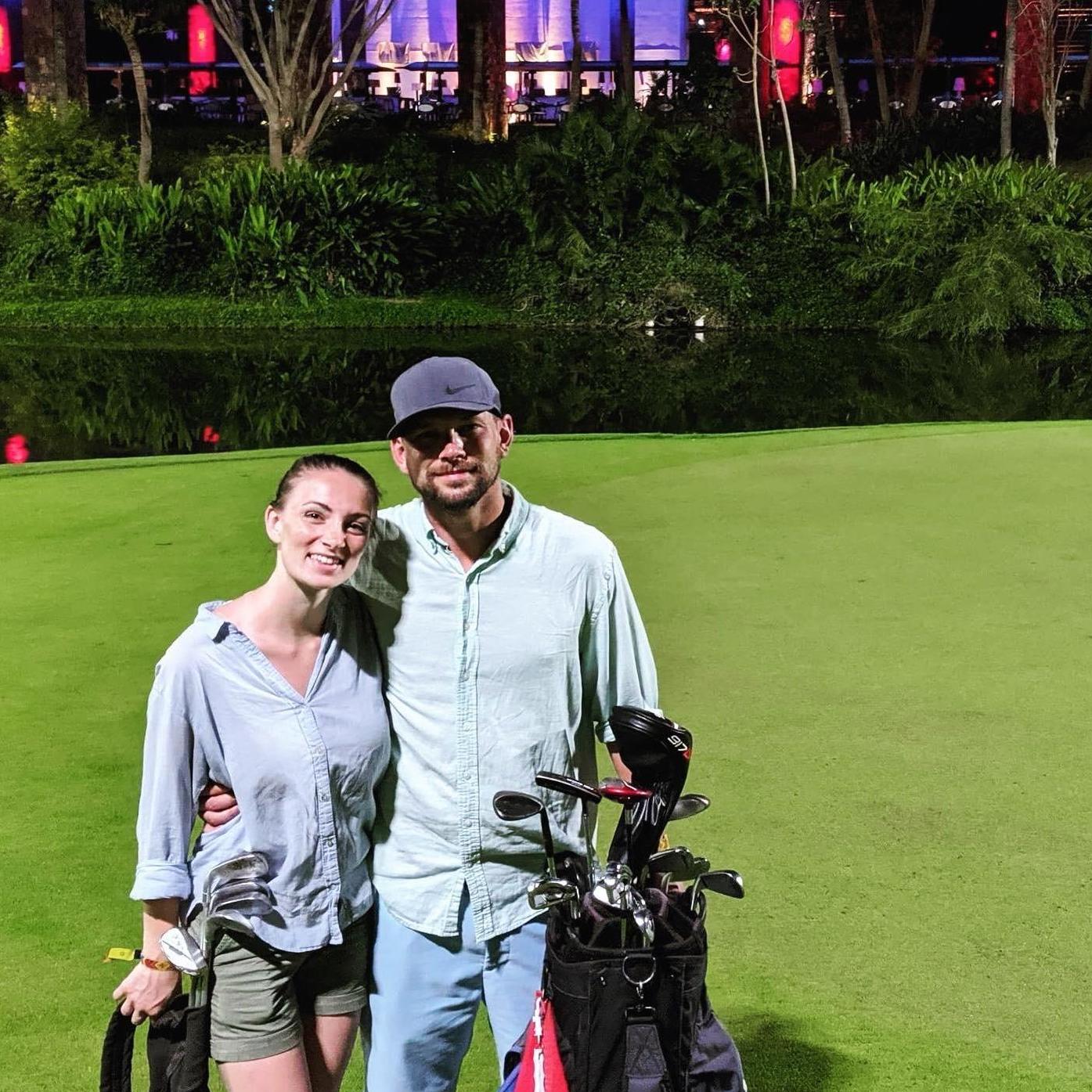 Tommy and Emma playing 9 holes in Puerto Vallarta on family vacation January 2020.
