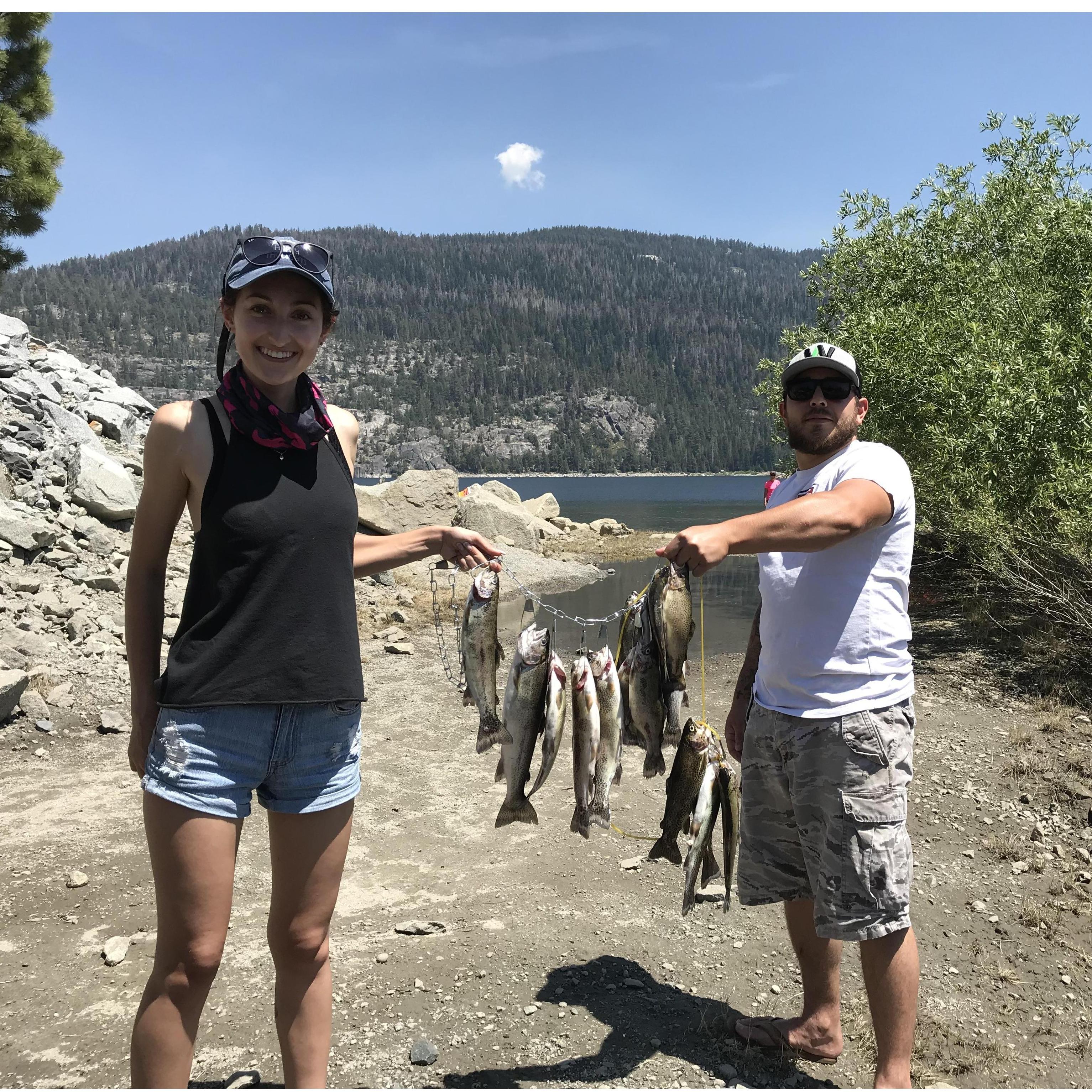 I caught the biggest fish on this stringer, but he'll never admit to it! Up at Wishon Reservoir where we camp every year with my dad's family. 17 years and running!