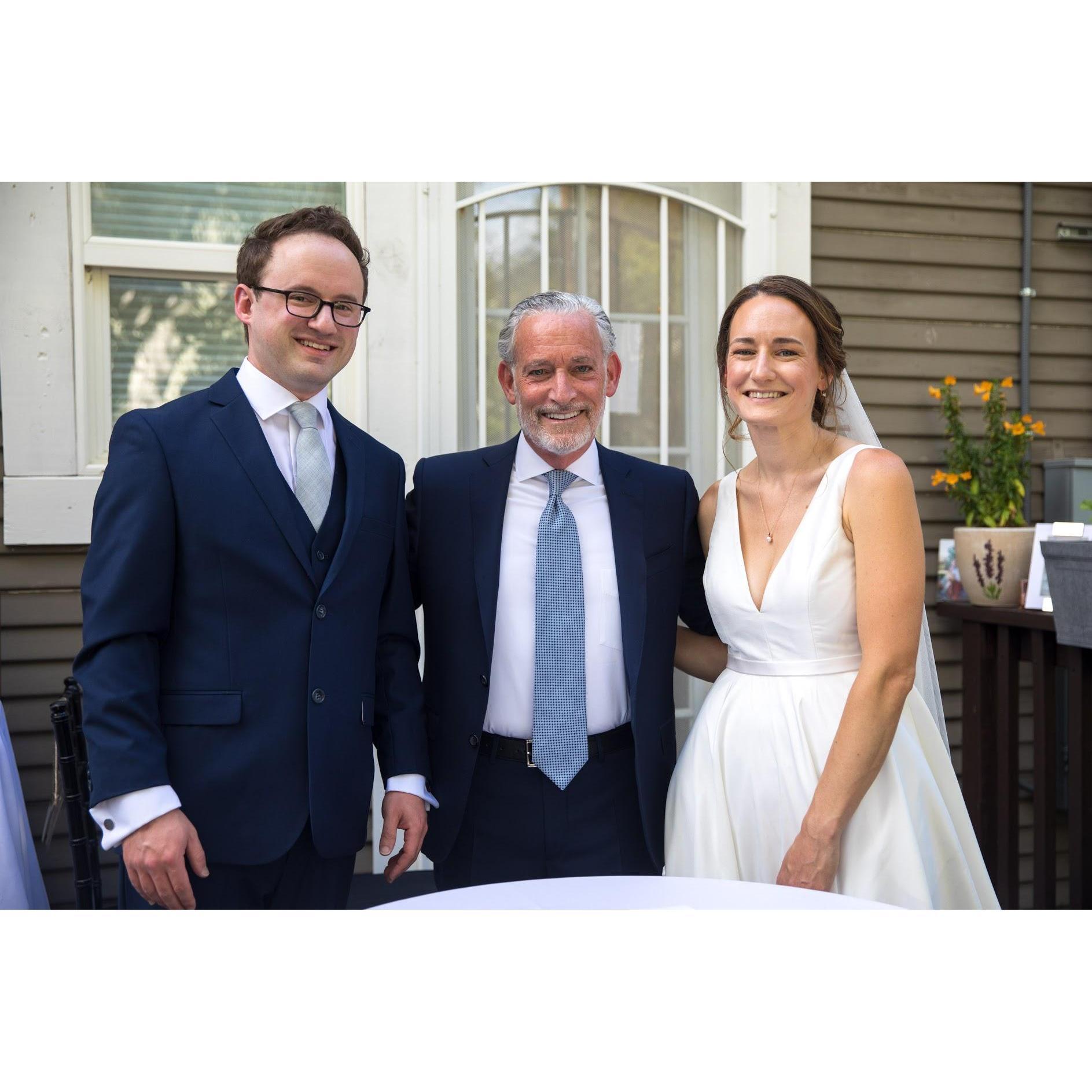 Steve & Rachel with officiant, Jeff, Rachel's Uncle