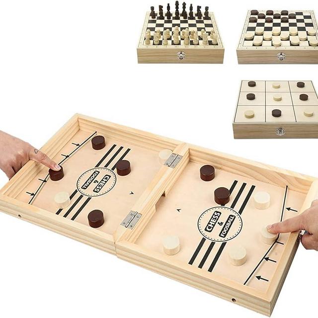 Inscape Data Fast Sling Puck Game Paced, Table Desktop Battle,Winner Board Games Toys for Adults Parent-Child Interactive Chess Toy Board Table Game (Large-Foldable)