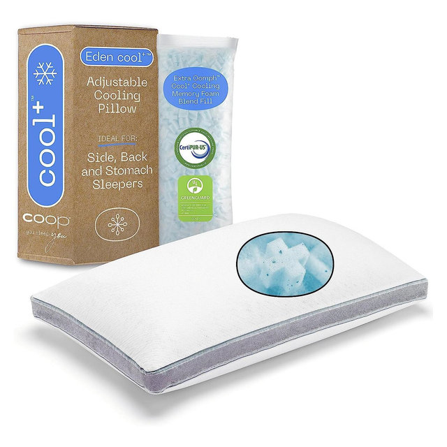 Coop Home Goods Eden Cool+ Pillow, King Size Plus Memory Foam with Cooling Gel, Back, Stomach or Side Sleeper Pillow, CertiPUR-US/GREENGUARD Gold