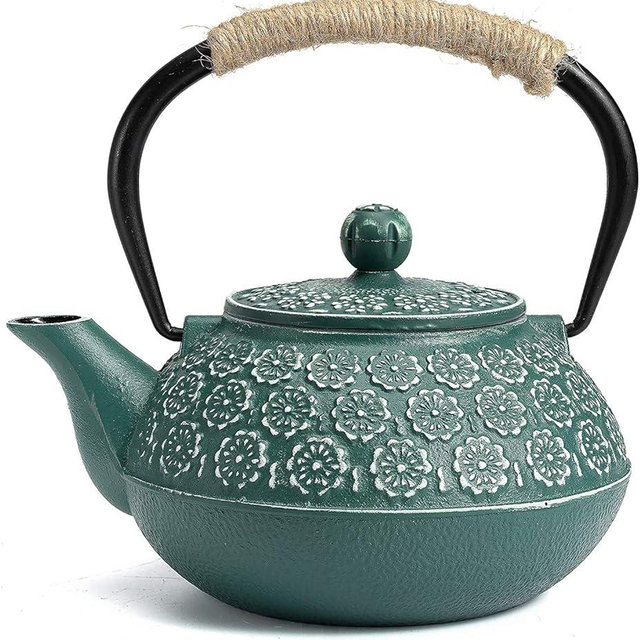 Sotya Cast Iron Teapot, 40oz/1200ml Japanese Tetsubin Tea Pot with Infuser for Loose Leaf and Tea Bags, Tea Kettle Coated with Enameled Interior for Stove Top, Dark Green
