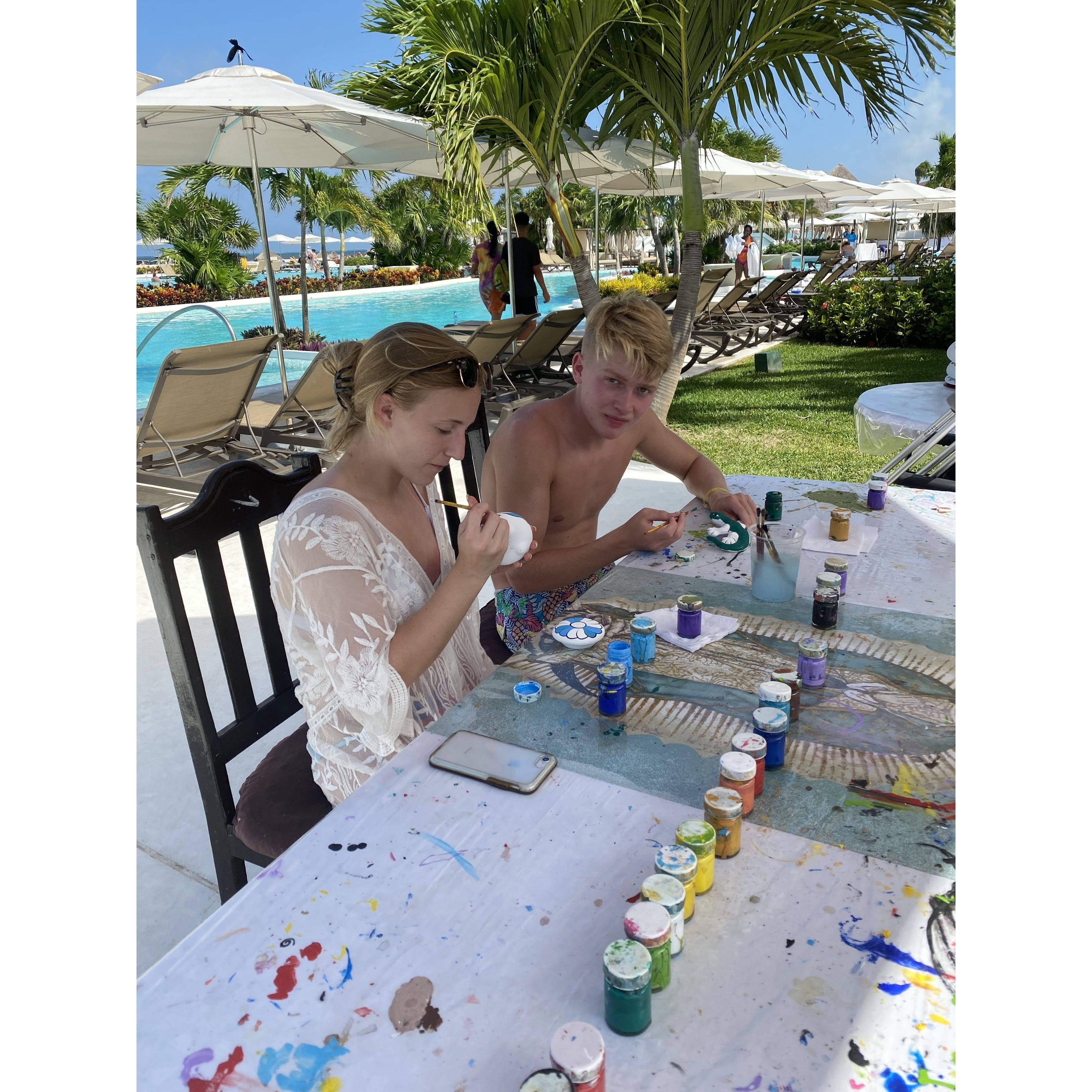 Painting pottery in Cancun Mexico