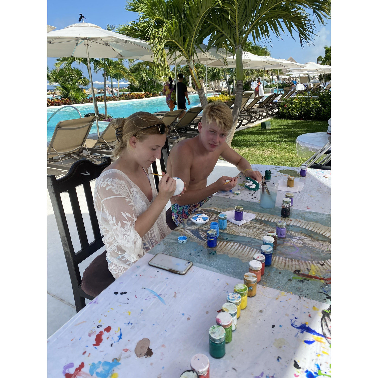 Painting pottery in Cancun Mexico