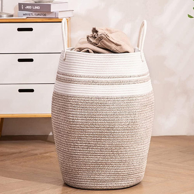 105L Large Laundry Hamper Basket, Woven Tall Clothes Hamper for Laundry, Storage Blanket, Toys and Dirty Clothes in Bedroom and Living Room, Brown