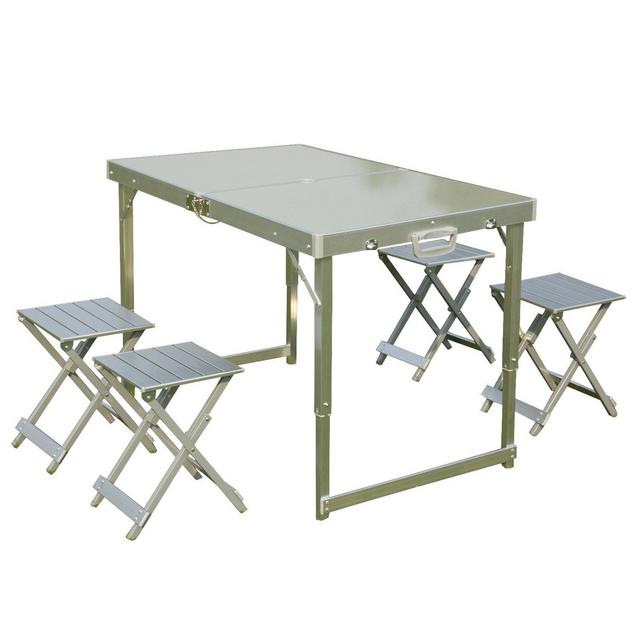 Folding Picnic Table with Umbrella Hole and 4 Folding Stools