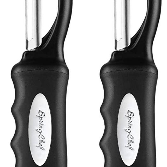 Spring Chef Premium Swivel Vegetable Peeler, Soft Grip Handle and Ultra Sharp Stainless Steel Blades - Perfect Kitchen Peeler For Veggie, Fruit, Potato, Carrot, Apple - Black - Set of 2
