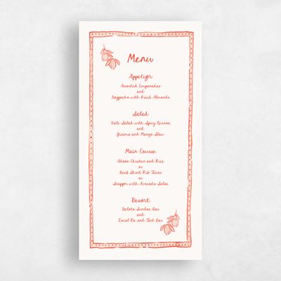 Bright Coral, Pink Wedding Menu - Tenger
