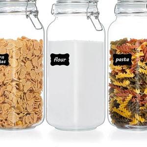 Vtopmart 78oz Glass Food Storage Jars with Airtight Clamp Lids, 3 Pack Large Kitchen Canisters for Flour, Cereal, Coffee, Pasta and Canning, Square Mason Jar with 8 Chalkboard Labels