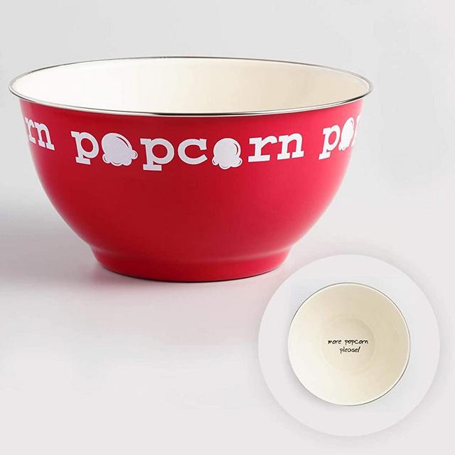 Popcorn Serving Bowl - Large Reusable Popcorn Containers - Ideal Gift for Family Movie Night, Party, Picnic - Red Metal Snack Bowl - Popcorn Mixed Serving Dish - Light and Sturdy - WorldMarket