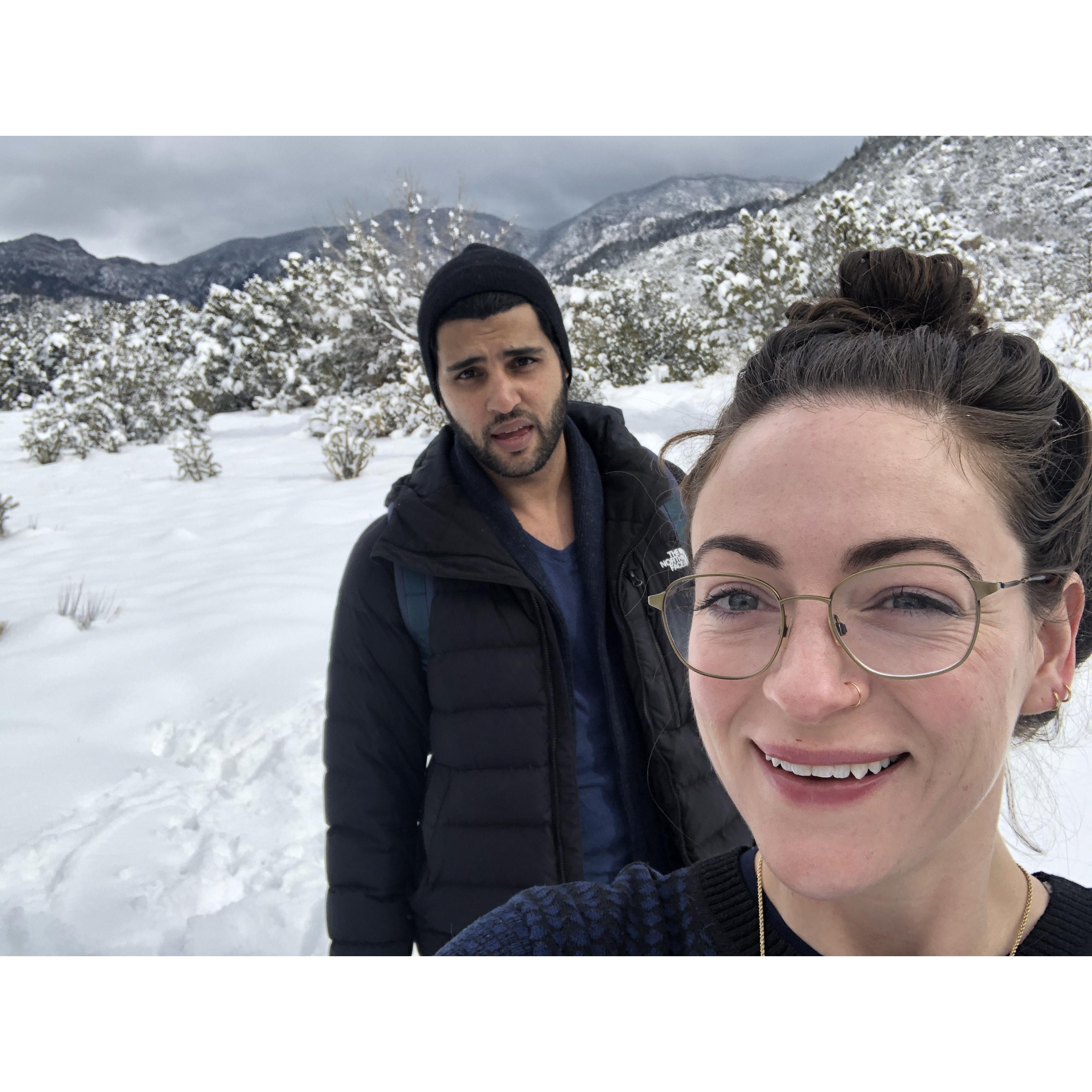 This was our first Christmas together- we took the train from NYC all the way to ABQ! It was a 3 day journey. We were rewarded with lots of snow and hiked for hours in Cibola National Forest.