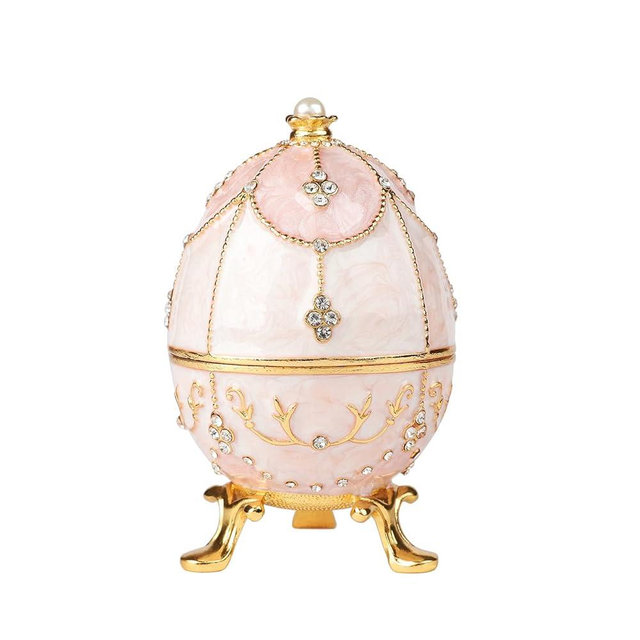 QIFU Hand Painted Pink Easter Egg Figurine Trinket Box Hinged, Unique Gift for Family(QF5821)