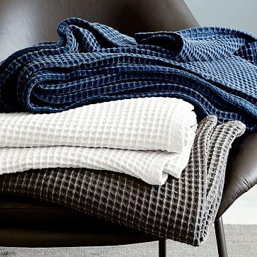 Stonewashed Waffle End-of-Bed Throw - White