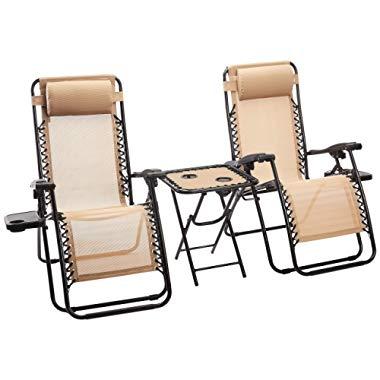 AmazonBasics Zero Gravity Chair with Side Table, Set of 2, Tan