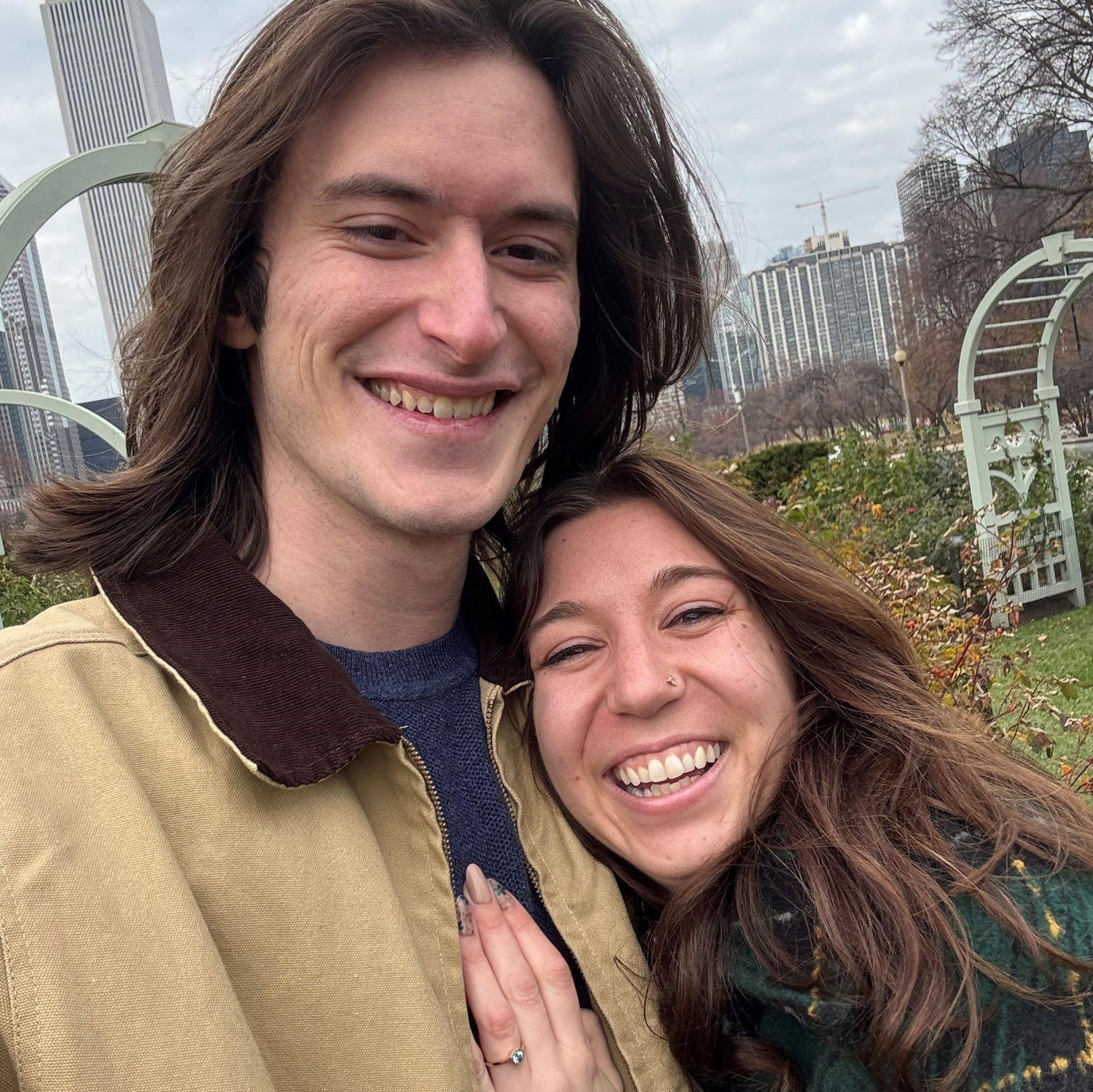 Getting engaged at the North Rose Garden in Millennium Park, Chicago