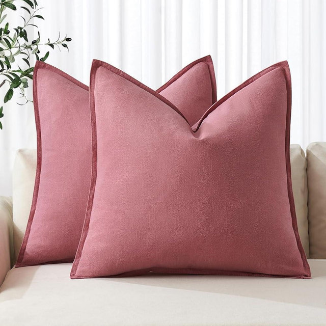 MIULEE Decorative Linen Pillow Covers 24x24 Inch Cranberry Red ​Boho Farmhouse​ ​Neutral Couch Throw Pillows for Bed Pack of 2 Accent Outdoor Pillowcase Modern Sofa Cushion Livingroom Home Decor