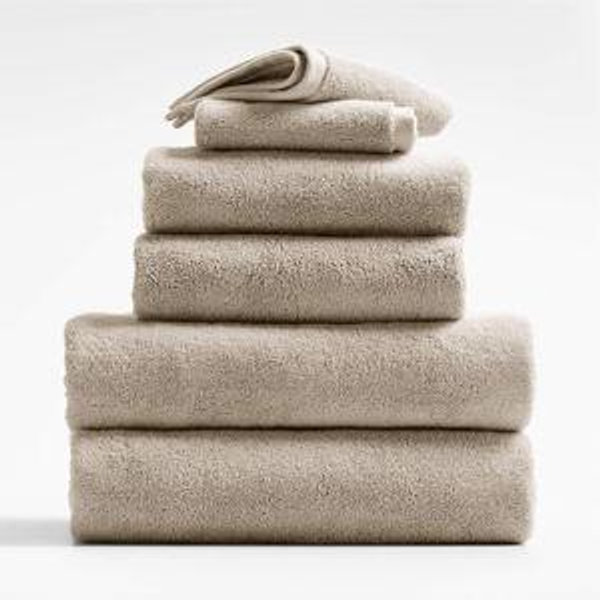 Organic Turkish Cotton Taupe Towels Set of 6 + Reviews | Crate & Barrel