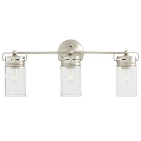 allen + roth Vallymede 3-Light 10.2-in Brushed Nickel Cylinder Vanity Light