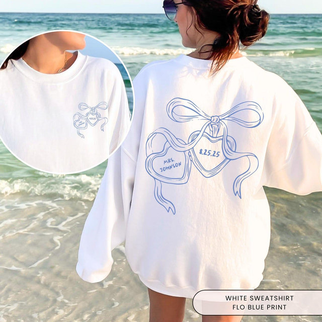 Heart Locket Custom Bride Sweatshirt, Future Mrs, Couples Crewneck, Wedding Day of Bride, Anniversary Gift, For Newly Engaged, Coquette Bow