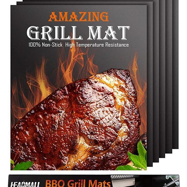 HEADMALL Grill Mat 6 Packs,Non-Stick BBQ Grill Mats - Durable,Reusable,Easy to Clean - BBQ Mats for Barbecue Grilling & Baking,Electric Grill Gas Charcoal BBQ,Black