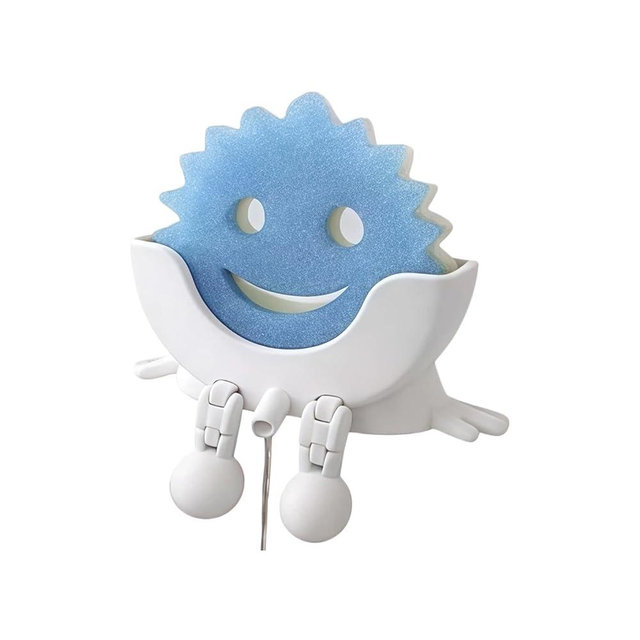 Cute Hanging Sponge Holder,Smiley Face Sponge Holder with Drainage Keeps Your Sponge Dry & Smiling,For Scrub Daddy Holder,Spac-Saving & Quick Drying Sponge Storage Organizer (white)