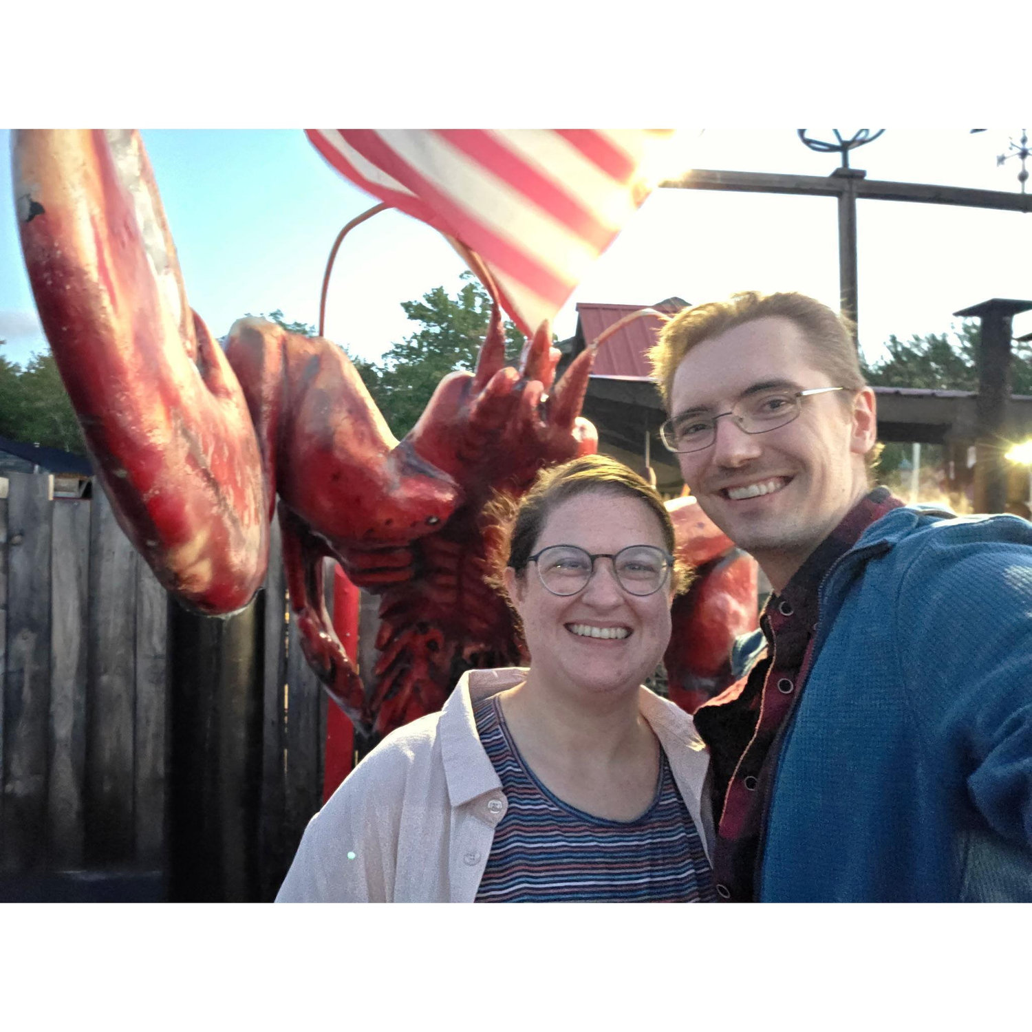 Hanging out with our pal, Wilbur, outside Ruth and Wimpy's in Ellsworth, Maine