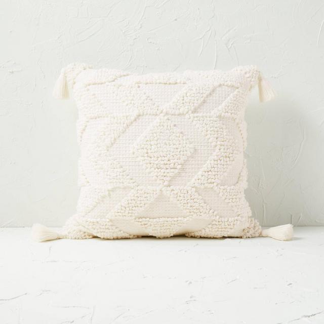 Woven Textured Square Throw Pillow Cream - Opalhouse™ designed with Jungalow™