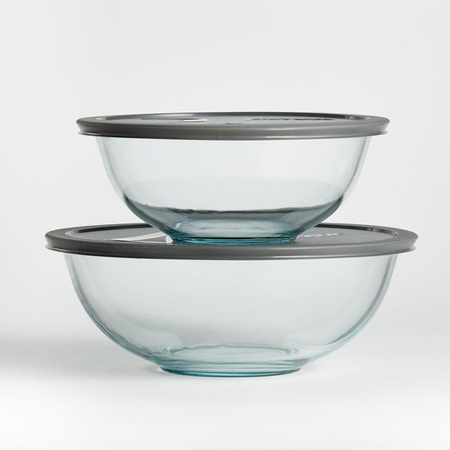 Pyrex Glass Bowls with Grey Lids, Set of 2