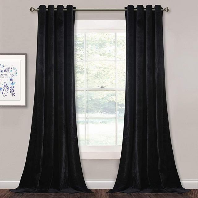 StangH Living Room Velvet Curtains Black - Grommet Top Blackout Thermal Insulated Curtain Panels Chill Resist Keep Warm for Living Room, Black, W52 x L84 Inches, 2 Pieces