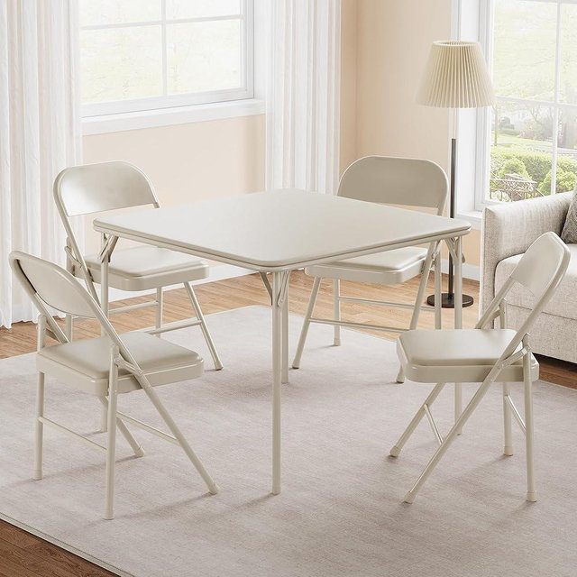 MilleLoom Folding Card Table, Portable Square Card Table, Foldable Tables with Upholstered PU Leather Tabletop for Home, Indoor Outdoor Use, Space-Saving, No Assembly Required (Beige)
