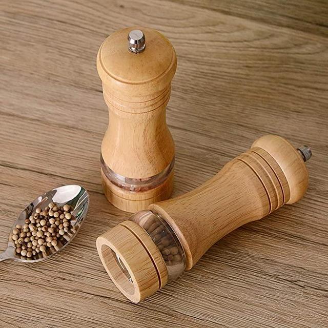 Haomacro Salt and Pepper Grinder Set, Wood Pepper Mills,Wooden Salt Grinders Refillable Manual Pepper Ginder with Acrylic Visible Window,Ceramic Grinding Core- 6.5 Inches–Pack of 2