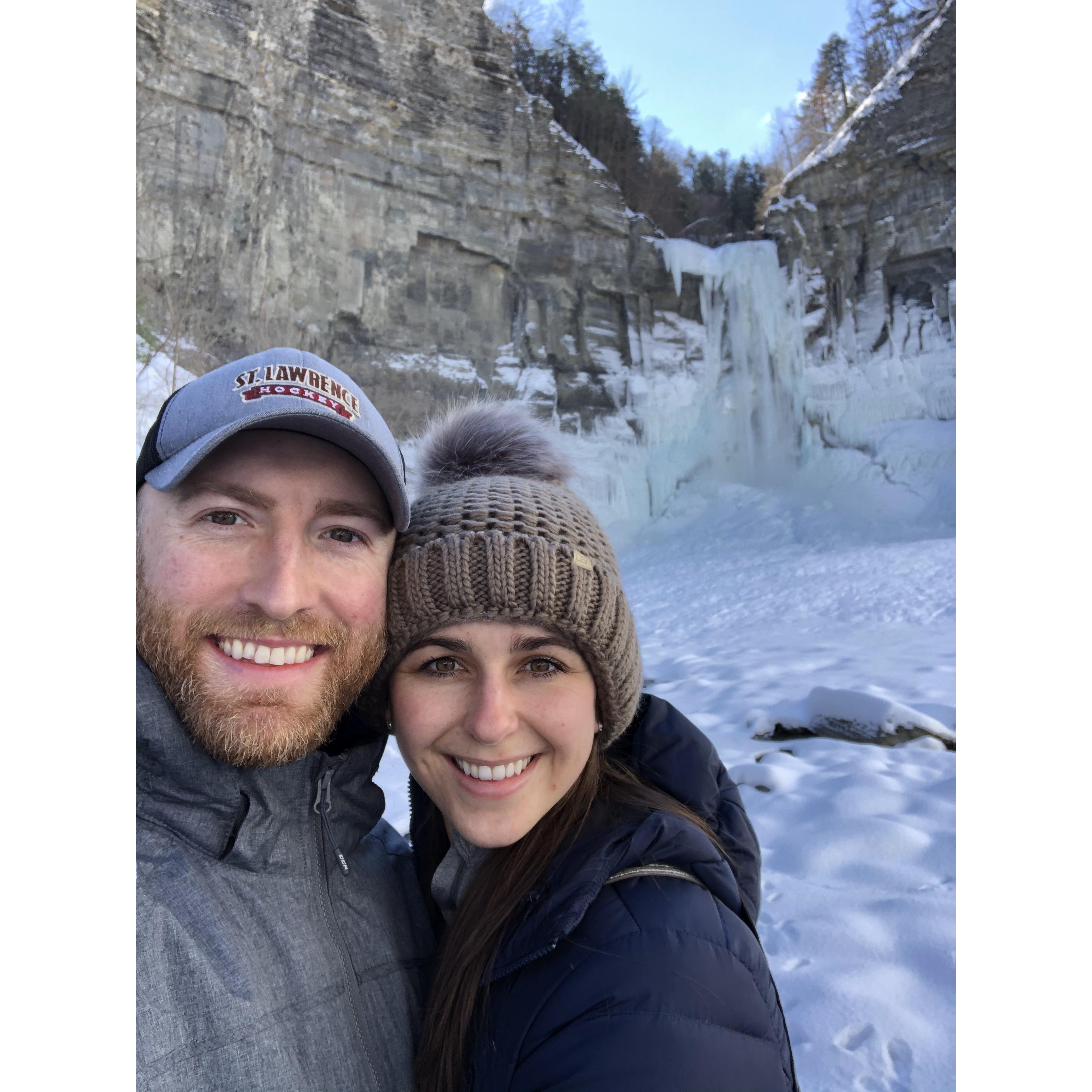 Snowy waterfall walk in Taughannock State Park in New York, February 2021.