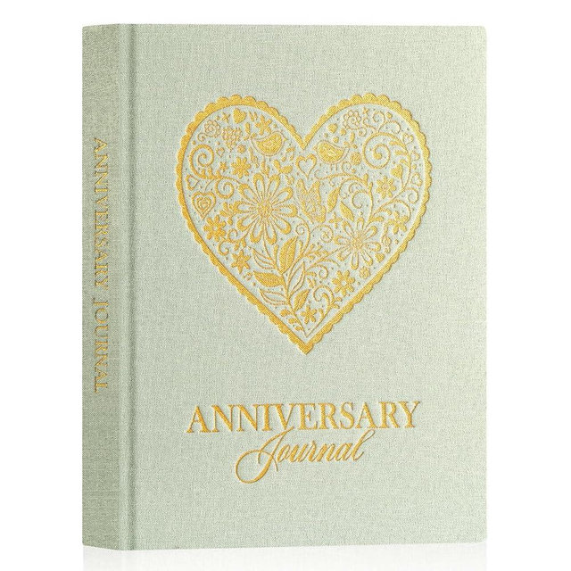 Lanpn Wedding Anniversary Journal Book, Linen Dating 1st to 70th Couple Memory Book Wedding Scrapbook, 190 Pages Love Stories Notebook Newlywed Marriage Anniversary Bridal Shower Gift, Sage Green