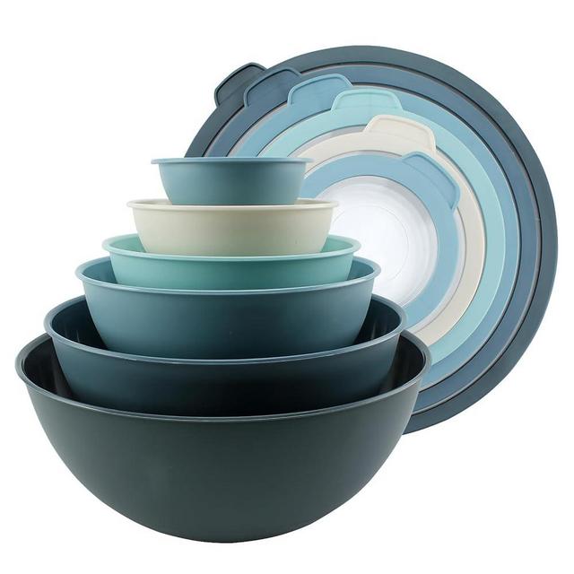 COOK WITH COLOR Mixing Bowls with Tritan Lids - 12 Piece Plastic Nesting Bowls Set includes 6 Prep Bowls and 6 Tritan Lids - Microwave Safe (Blue)